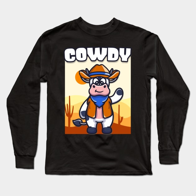 Cowdy Funny Cow Cowboy Costume Western Ranch Long Sleeve T-Shirt by Foxxy Merch